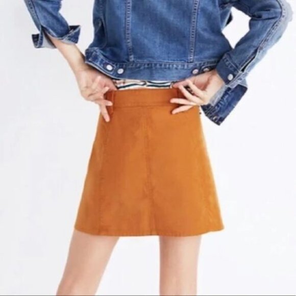 Madewell Camel Colored Soft Denim Jean Button Up Skirt Womens Size 14 - Picture 7 of 11